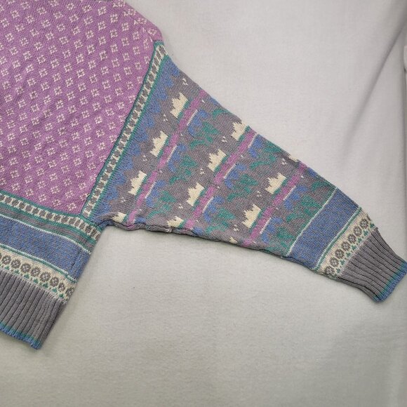 Vintage White Stag Sweater Large Linen Cotton Oversize Purple Gray Deadstock New - Picture 5 of 11